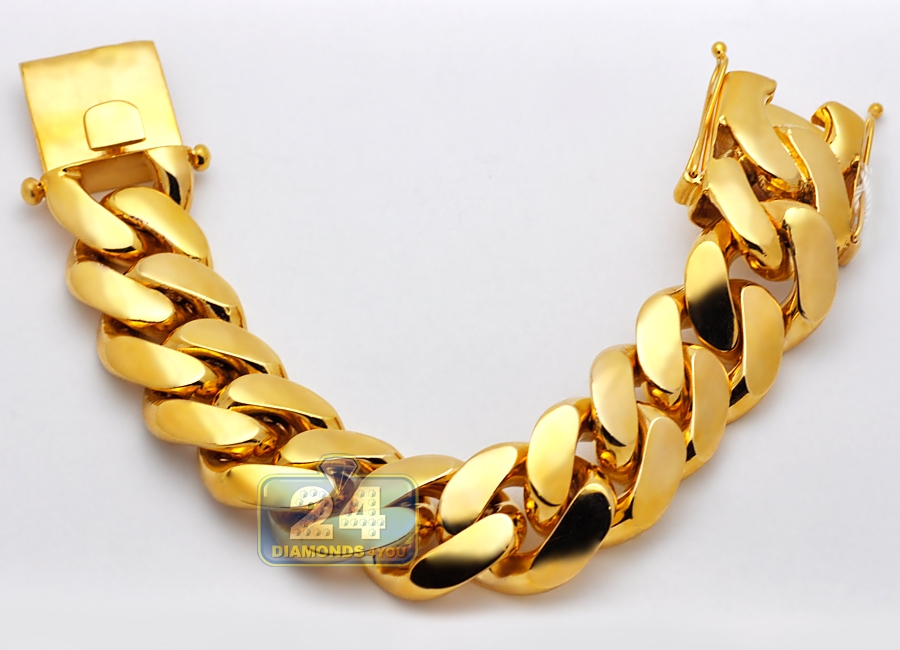 24K Solid Yellow Gold Men Cuban Link Bracelet 107.6 Grams – Royal Venture  Elite Inc