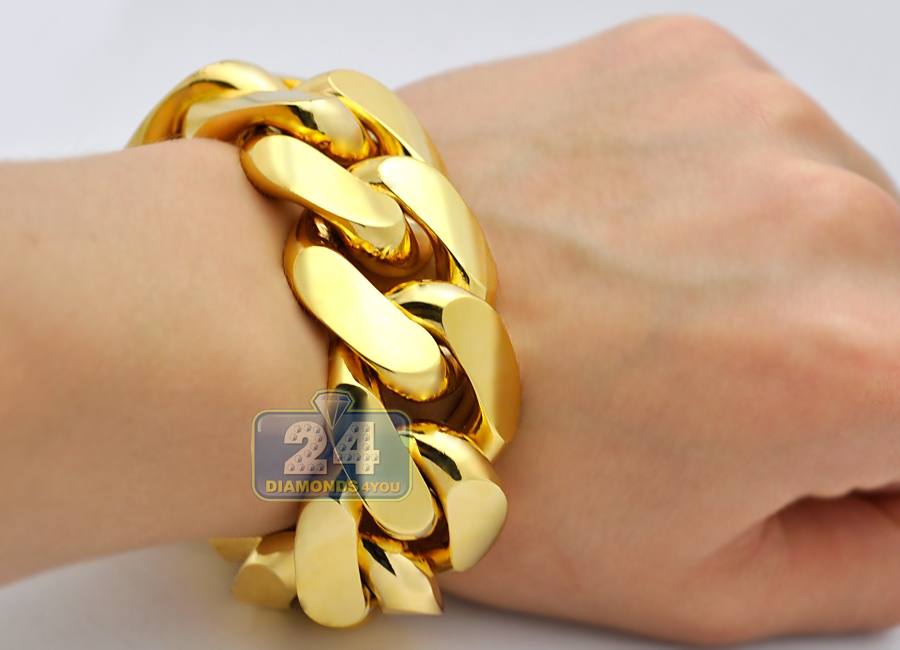 Mens Miami Cuban Link Bracelet Solid 10K Yellow Gold 500 grams