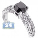 18K White Gold 1.91 ct Round Black Diamond Engagement Ring