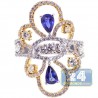 18K Two Tone Gold 2.36 ct Diamond Sapphire Womens Vintage Ring