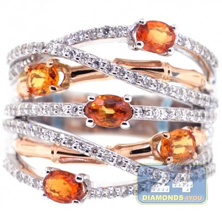 18K Two Tone Gold 1.79 ct Diamond Gemstone Womens Highway Ring