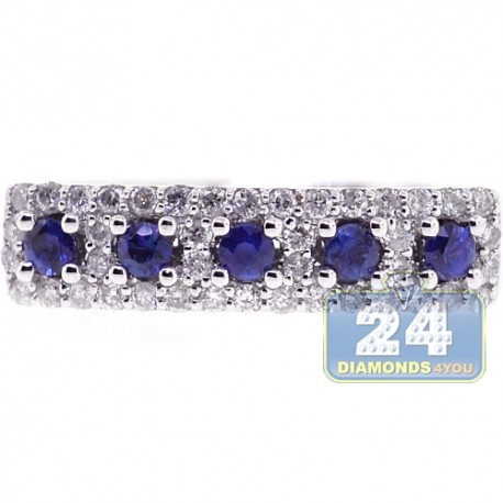 18K White Gold 0.58 ct Diamond Blue Sapphire Womens Band Ring