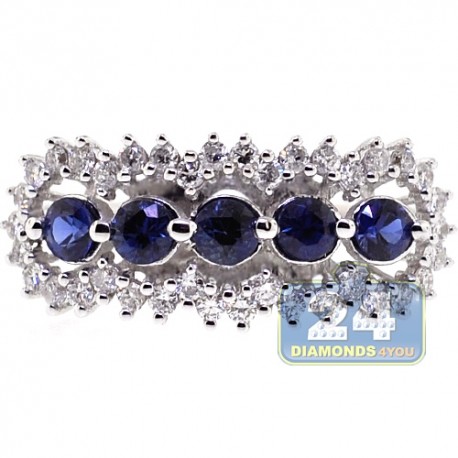 18K White Gold 1.24 ct Diamond Blue Sapphire Womens Ring