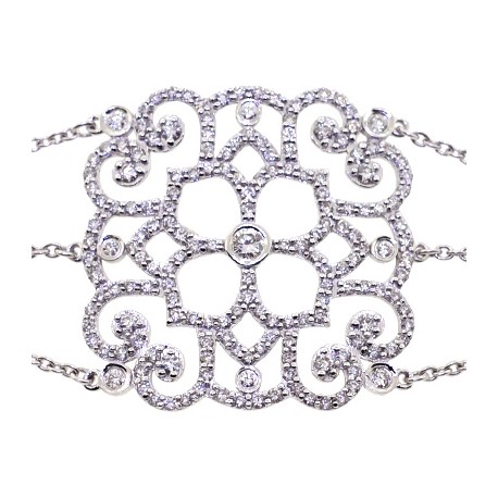 Womens Diamond Openwork Floral Bracelet 18K Two Tone Gold 7.25"