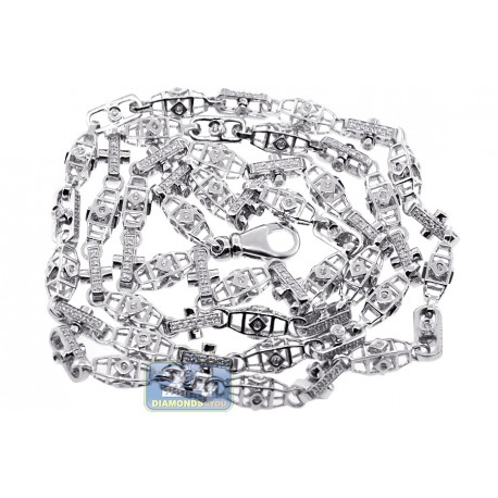 Mens Diamond Custom Rectangle Link Chain 14K White Gold 3.43ct