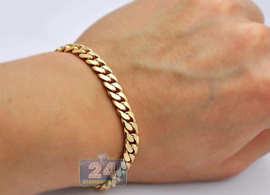 14K Yellow Gold Miami Cuban Link Mens Bracelet 7.1 mm 10 Inches