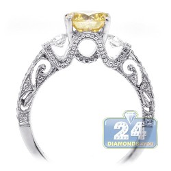 18K White Gold 1.70 ct Round Yellow Diamond Womens Engagement Ring