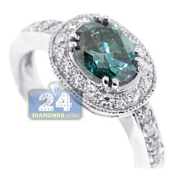18K White Gold 2.88 ct Oval Blue Diamond Womens Engagement Ring