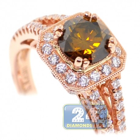 14K Rose Gold 1.65 ct Brown Diamond Womens Engagement Ring