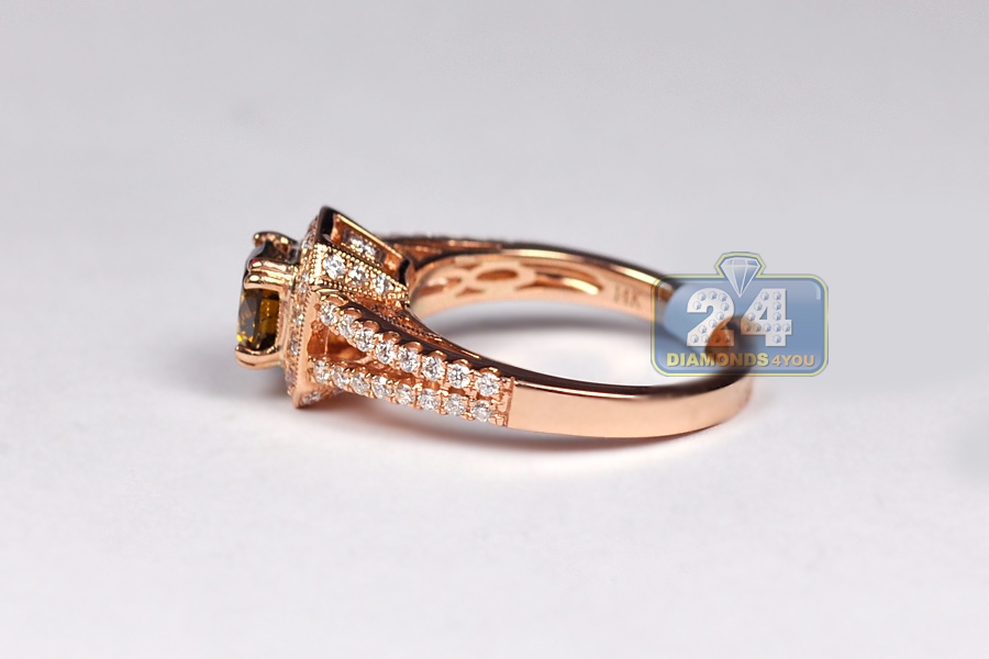 Womens Brown  Diamond Engagement  Ring  14K Rose  Gold  1 65 ct