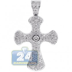 18K White Gold 1.15 ct Diamond Byzantine Cross Mens Pendant