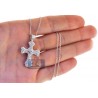 Mens Diamond Byzantine Cross Pendant Necklace 18K White Gold