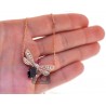 Womens Diamond Gemstone Butterfly Pendant 18K Rose Gold 2.16ct