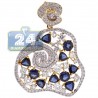 Womens Diamond Sapphire Flower Pendant 18K Yellow Gold 9.92 ct