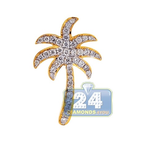 Womens Diamond Palm Tree Pendant Solid 18K Yellow Gold 0.81ct