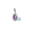 Womens Diamond Purple Amethyst Halo Drop Pendant 18K White Gold