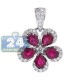 14K White Gold 2.33 ct Diamond Ruby Womens Flower Pendant