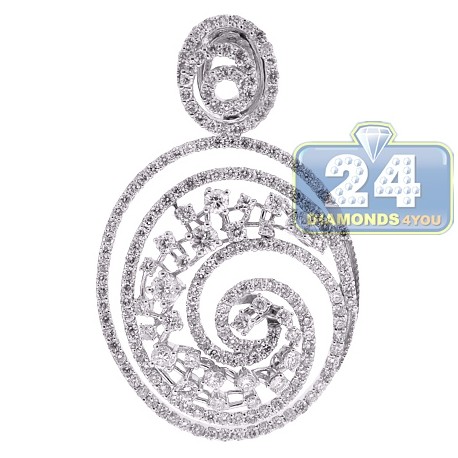 Womens Diamond Floral Swirl Pendant 18K White Gold 2.94ct 1.75"