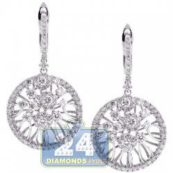 Womens Diamond Round Drop Earrings 18K White Gold 2.67 Carat