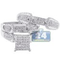 14K White Gold 1.27 ct Diamond Pave Wedding 3-Ring Set