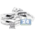 14K White Gold 0.85 ct Diamond Bridal Mens Womens Ring Set