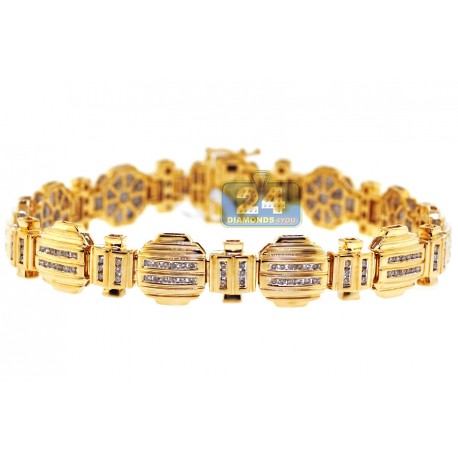 Mens Channel Set Diamond Bracelet 14K Yellow Gold 1.68 ct 8.5"