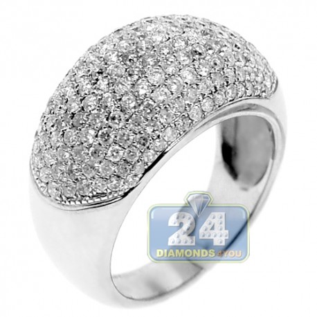 14K White Gold 2.01 ct Pave Diamond Womens Dome Ring