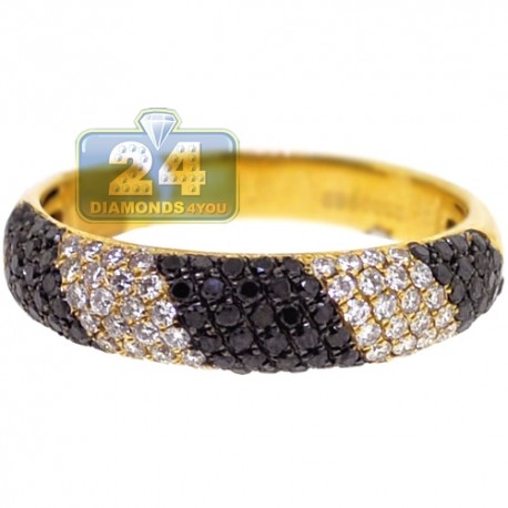 14K Yellow Gold 0.80 ct Black White Diamond Womens Zebra Ring