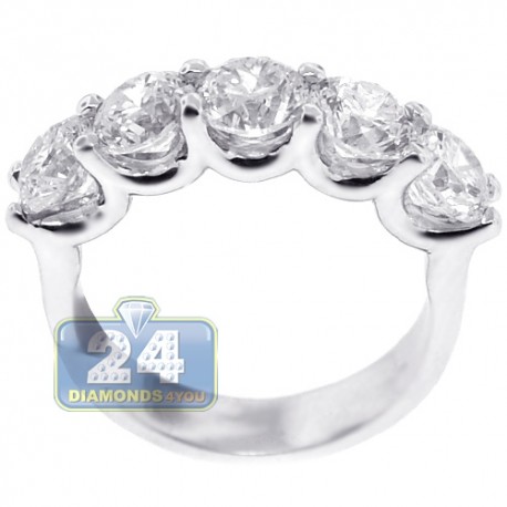 Womens Diamond Anniversary 5 Stone Ring 14K White Gold 3.36 ct