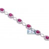 Womens Ruby Diamond Halo Tennis Bracelet 18K White Gold 6.15 ct