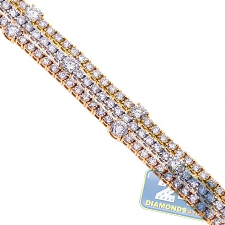 Womens Diamond Station Tennis Bracelet 18K 3 Tone Gold 11.91 ct