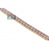 Womens 3 Rows Diamond Tennis Bracelet 18K Multi Tone Gold 7.25"