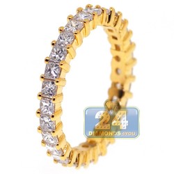 14K Yellow Gold 2.11 ct Princess Diamond Womens Eternity Ring