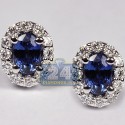 18K White Gold 1.81 ct Sapphire Diamond Womens Stud Earrings