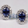 18K White Gold 1.81 ct Sapphire Diamond Womens Stud Earrings