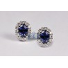 Womens Blue Sapphire Diamond Stud Earrings 18K White Gold 1.81 ct