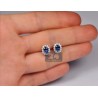 Womens Blue Sapphire Diamond Stud Earrings 18K White Gold 1.81 ct