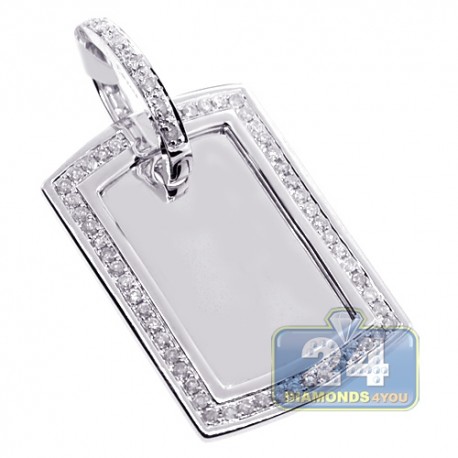 Mens Diamond ID Style Dog Tag Pendant 10K White Gold 0.84ct