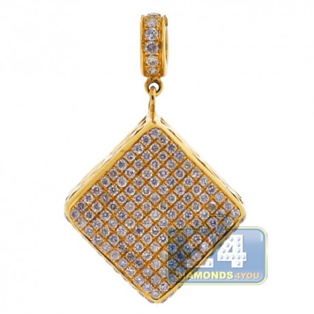 Mens Diamond Magic Cube Square Pendant 14K Yellow Gold 2.68ct