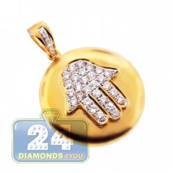 Mens Women Diamond Hamsa Medallion Pendant 14K Yellow Gold
