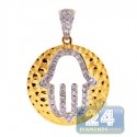 14K Yellow Gold 0.62 ct Diamond Hamsa Hammered Pendant