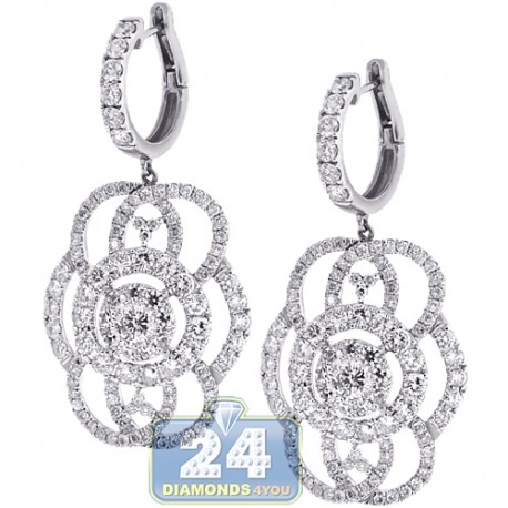 Womens Diamond Dangle Earrings 14K White Gold 7.22 ct 2 inch