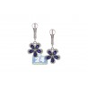 Womens Diamond Blue Sapphire Flower Drop Earrings 14K White Gold
