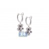 Womens Diamond Blue Sapphire Flower Drop Earrings 14K White Gold