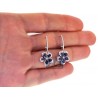 Womens Diamond Blue Sapphire Flower Drop Earrings 14K White Gold
