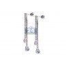 Womens Diamond Sapphire Double Drop Earrings 18K Gold 4.98 ct