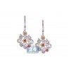 Womens Diamond Sapphire Dangle Flame Earrings 18K Gold 6.43ct