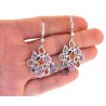 Womens Diamond Sapphire Dangle Flame Earrings 18K Gold 6.43ct
