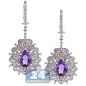 18K White Gold 6.80 ct Diamond Amethyst Vintage Dangle Earrings