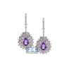 Womens Diamond Amethyst Vintage Earrings 18K White Gold 6.80 ct